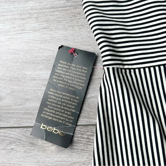 Bebe Short Asymmetrical Striped Stretch  Mini Dress - Picture 8 of 15